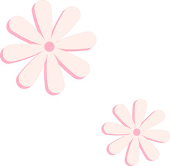 Displaying two stylized pale pink daisy shapes on transparent background with darker pink shadowing