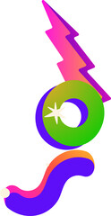 Fototapeta premium Floating shapes on transparent layer, showing bolt, gradient ring with star, curved bar with 2 dots