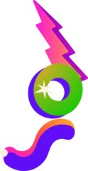 Floating shapes on transparent layer, showing bolt, gradient ring with star, curved bar with 2 dots