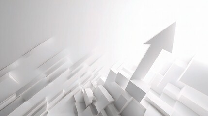 Fototapeta premium Rising Arrow Over 3D White Structures on Minimalist Background