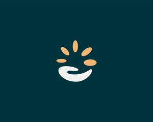 Hand and coins vector logo. Donation charity sign. Creative investment exchange symbol.