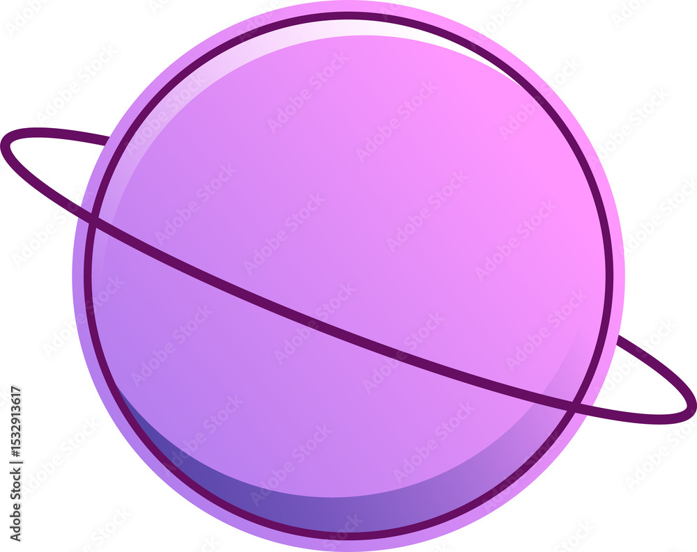 Poster vector planet is floating on transparent background and showing pink purple sphere with tilted ring