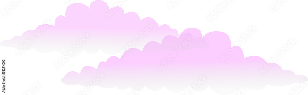 Poster two overlapping gradient clouds are floating horizontally on transparent background, flat design