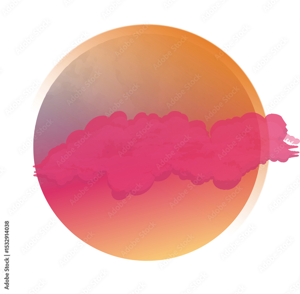 Poster abstract flat design is showing gradient sun with magenta stroke and rings on transparent backdrop