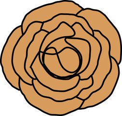 Orange flower is showing stylized flat design with overlapping petals on transparent background