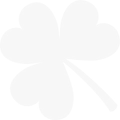 White stylized four-leaf clover icon is floating on transparent background with heart-shaped leaves