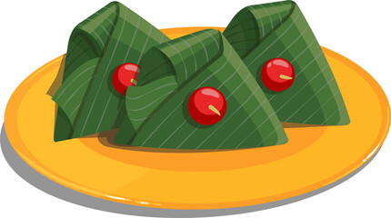 Leaf wraps are showing on yellow plate, flat style featuring red berries on transparent background