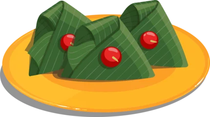 Fotobehang Leaf wraps are showing on yellow plate, flat style featuring red berries on transparent background © vectorfusionart