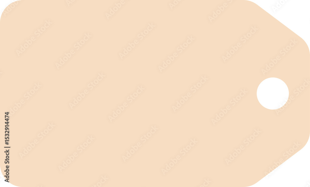 Poster blank beige price tag shape is floating with circular hole in flat design on transparent background