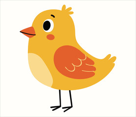 Cute cartoon vector illustration of a little yellow bird. This simple character design offers a charming and cheerful visual. Perfect for spring themes, children's books, or nature illustrations.