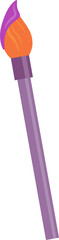 Paintbrush is floating in transparent vector with purple handle, orange bristles, purple swirl