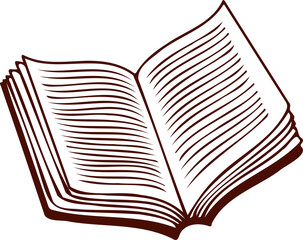 Open book illustration is showing stylized line art pages fanning out, transparent background