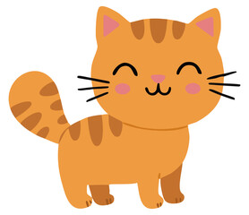 Cute cartoon vector illustration of a happy orange tabby cat. This playful character design offers a cheerful and friendly visual. Perfect for children's products, pet themes, or nursery decor.