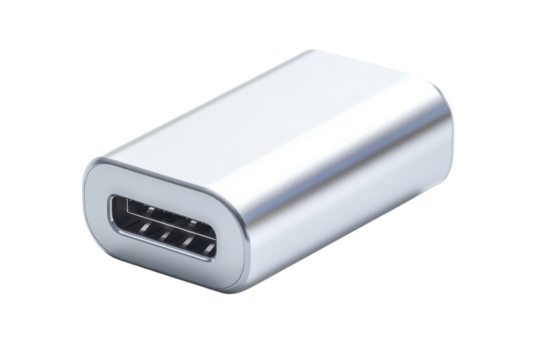 A sleek and modern USB C adapter empowering seamless connectivity across devices reflecting on transparent background