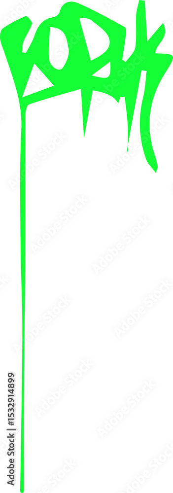 Aufkleber displaying neon green graffiti tag on transparent backdrop showing angular letters, dripping paint