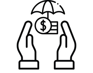 . Financial Protection Icon – Hands Holding Money with Umbrella Concept