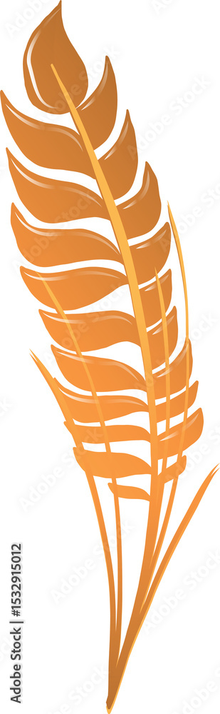 Poster stylized orange feather leaf is floating in vector with gradient shading on transparent background