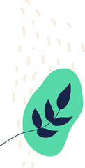 Flat design is featuring mint green blob with navy leaf branch floating on transparent background
