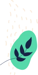 Fotobehang Flat design is featuring mint green blob with navy leaf branch floating on transparent background © vectorfusionart