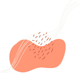 Showing flat peach blob crossing white curved lines and orange dashes on transparent background