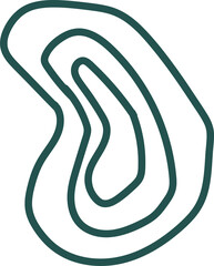 Abstract design is showing three nested wavy dark green loops in flat style, transparent background