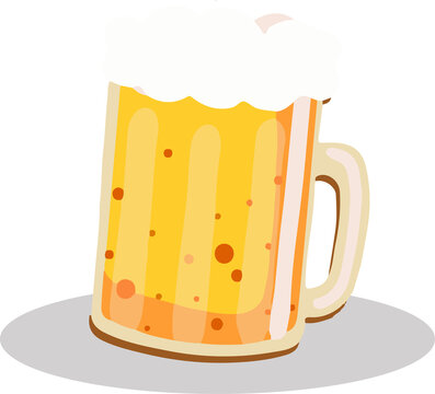 Naklejki Frothy beer mug is showing gold beer, foam bubbles and handle in flat design transparent background