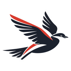 Vector illustration of a stylized flying bird with red and black plumage. This dynamic graphic provides a modern and sleek representation. Perfect for logos, branding, or corporate identity concepts.