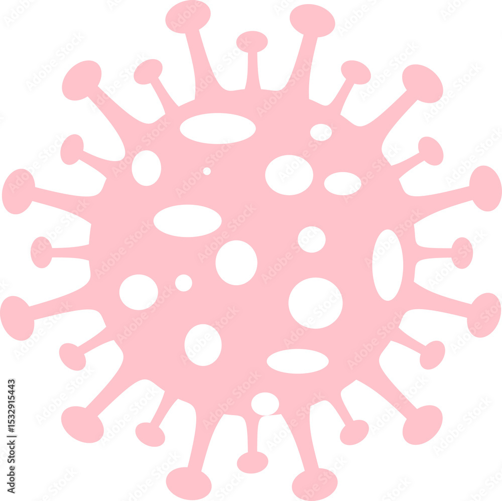 Poster abstract virus particle is floating in flat art, featuring spikes and cutouts, transparent backdrop