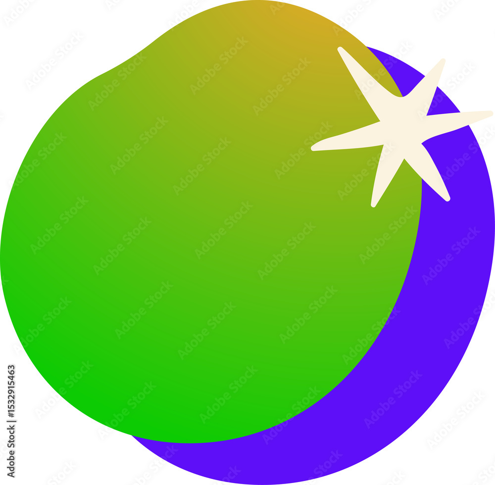 Poster gradient and purple circles are floating in flat style with starburst on transparent backdrop
