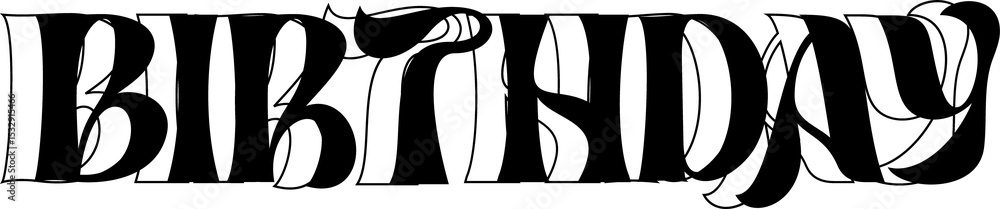 Poster displaying ornate black calligraphic birthday lettering in vector style with transparent background