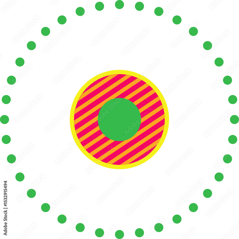Poster circle is showing green circles around red striped core with green dot on transparent background