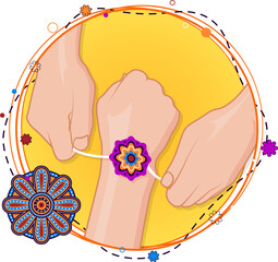 Flower-adorned rakhi bracelet is being tied on wrist in flat design, with transparent backdrop