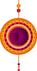 showing hanging vector ornament with concentric ring dots and beaded string on transparent backdrop
