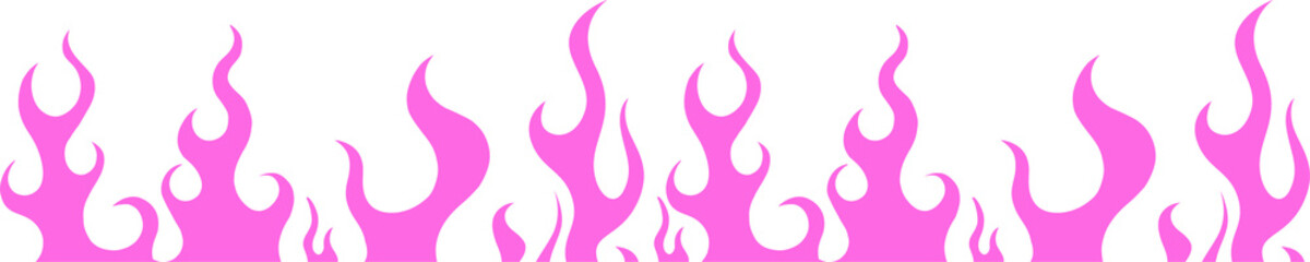 Stylized magenta flame icons are forming flat design decorative border over transparent background