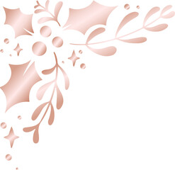3D render rose gold flourish is glowing on transparent background, with leaf and berry shapes