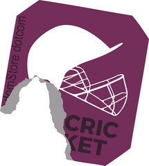 Torn paper effect is revealing flat design purple octagon with cricket helmet on clear background