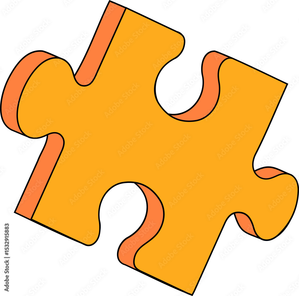 Poster 3d yellow-orange puzzle piece is floating on transparent background, showing interlocking shape