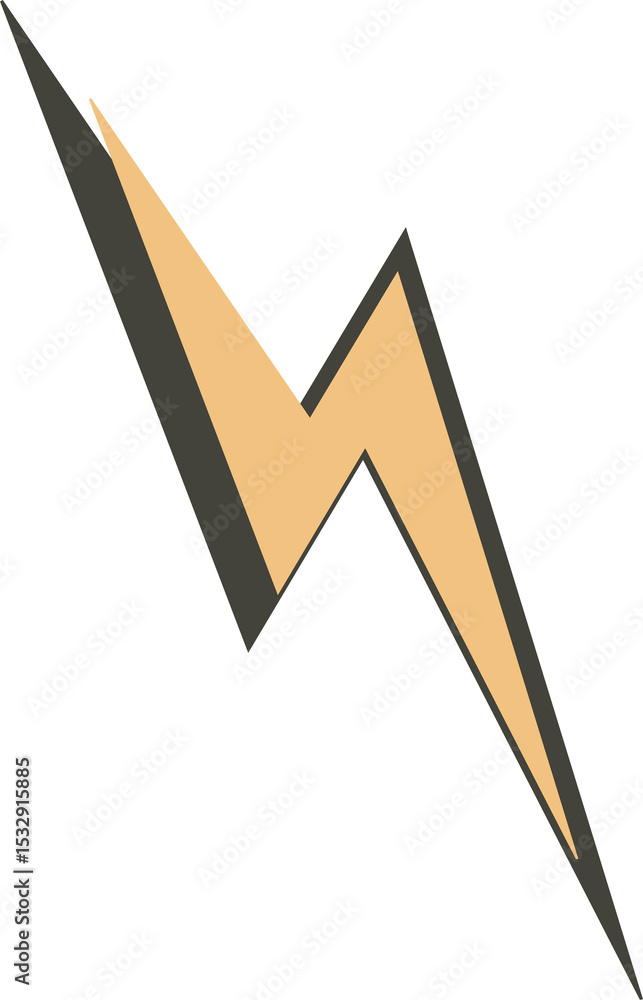 Poster lightning bolt is appearing in beige flat design with gray shadow on transparent background