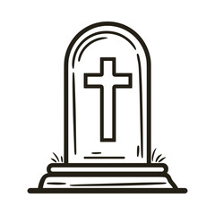 Obraz premium Gravestone with cross design, standing on ground, concept of funerals and funeral services 
