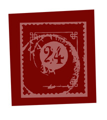 Flat stamp-inspired emblem is showcasing scalloped border and central 24 on transparent background