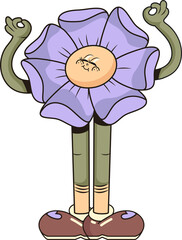 Flower character showing OK hands, lavender petals in flat design, transparent backdrop, copy space
