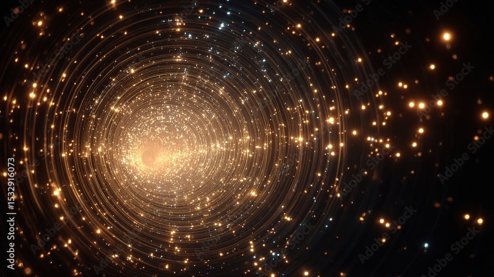 Poster abstract digital tunnel with swirling light and particles effect
