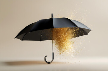 Stylish Black Umbrella with Golden Glitter Explosion Generative AI