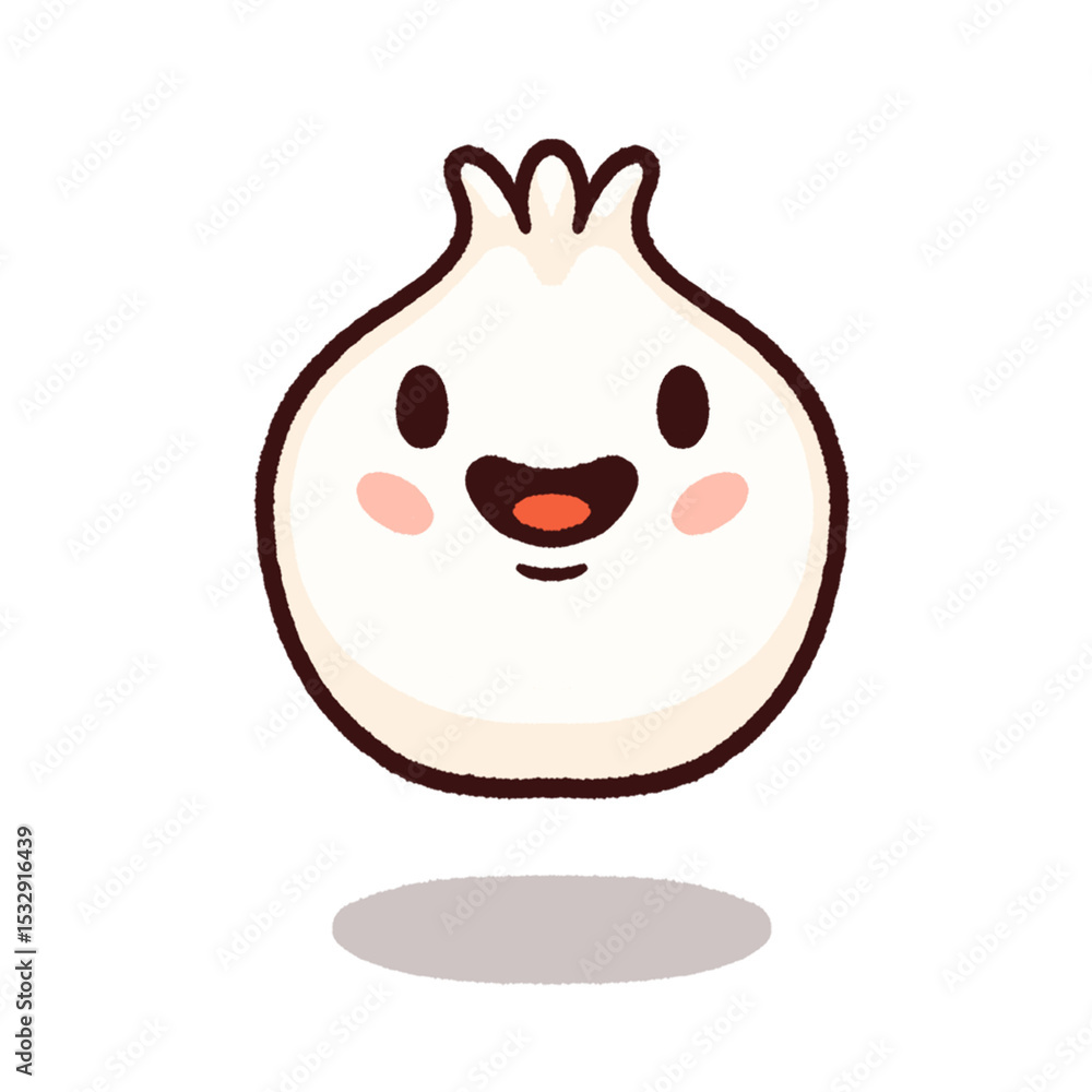 Poster flat cartoon styled steamed bun character is floating in transparent background with oval shadow