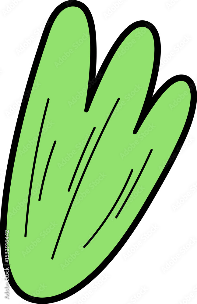 Aufkleber flat design green leaf shape floating on transparent background with black border and thin accents
