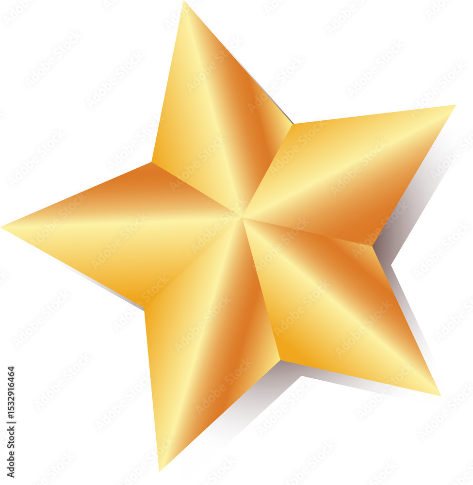 Poster 3d golden star is rotating with metallic gradient casting soft shadow over transparent background
