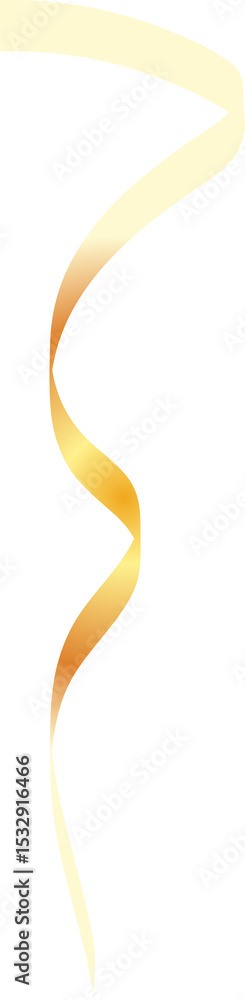 Poster golden curling ribbon is spiraling in flat design, with metallic gradient on transparent background
