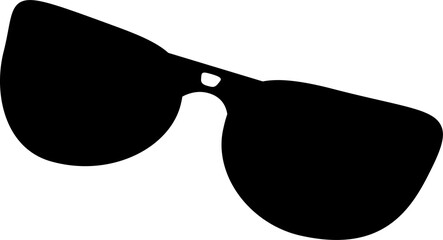 Flat design showing black sunglasses with curved lenses, central bridge in transparent background