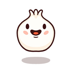 Flat cartoon styled steamed bun character is floating in transparent background with oval shadow