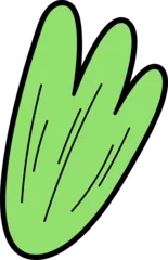 Fotobehang Flat design green leaf shape floating on transparent background with black border and thin accents © vectorfusionart